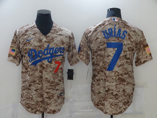 Men's Los Angeles Dodgers #7 Julio Urias 2021 Camo Cool Base Stitched Baseball Jersey